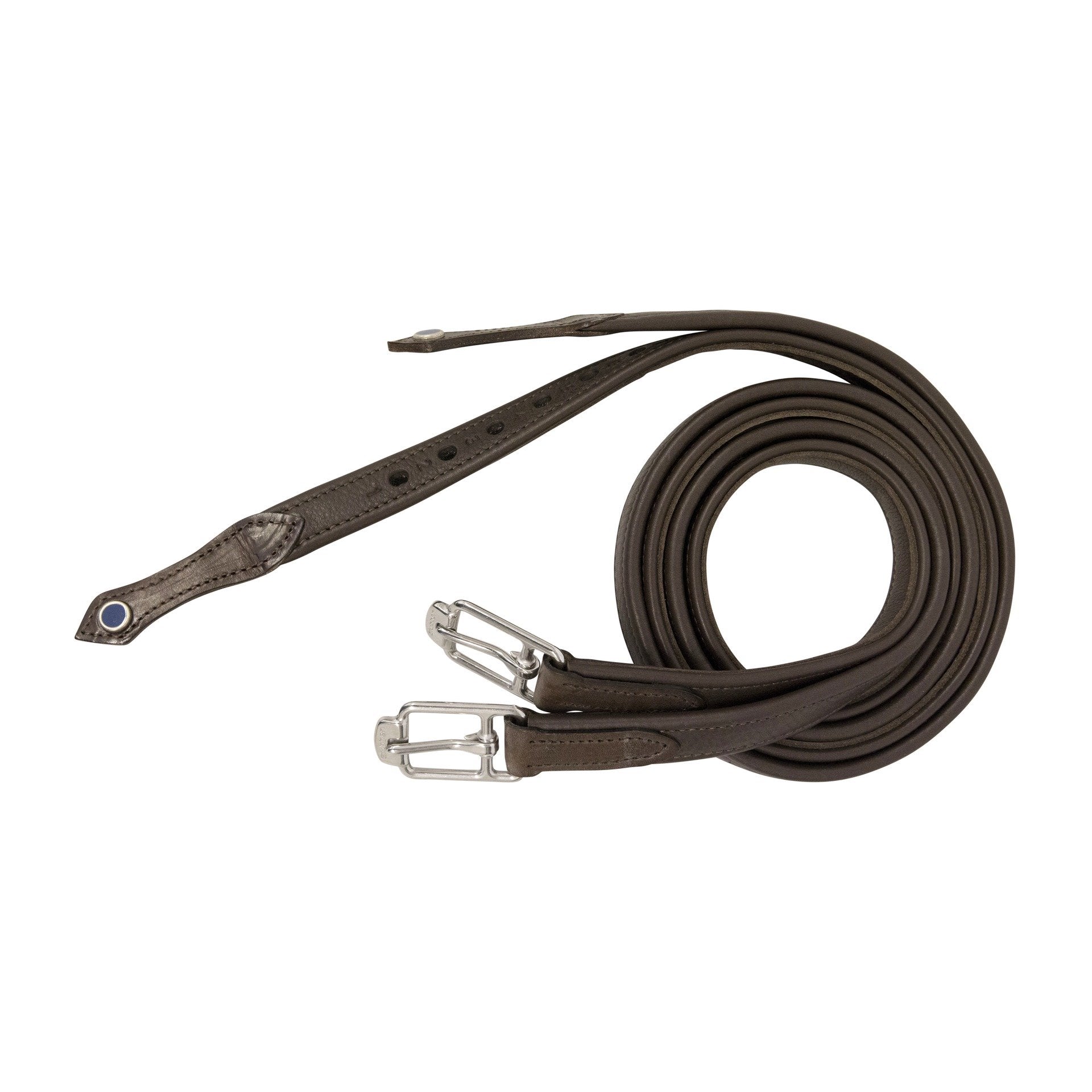 Die gerollt dargestellten Stübben Steigbügelriemen de Luxe in Ebony verdeutlichen die hohe Flexibilität, Geschmeidigkeit und das weiche, 3-fach eingeschlagene Vachettenleder mit integrierter Textilseele. Geeignet für Dressur, Springen, Vielseitigkeit, für das Turnierreiten und Freizeitreiten. Das braune Stübben Premium Leder überzeugt auch beim Sattelzubehör.