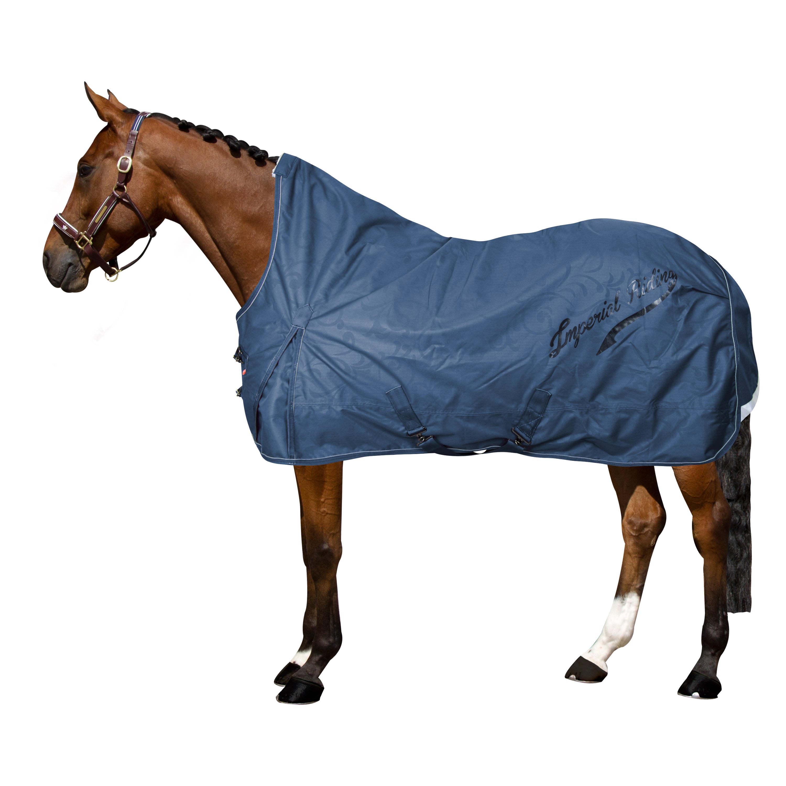 Imperial Riding Outdoordecke IRHSuper Dry 0g Sapphire am Pferd mit optimaler Passform, wasserdichte Regendecke für Ponys und Pferde mit hohem Tragekomfort