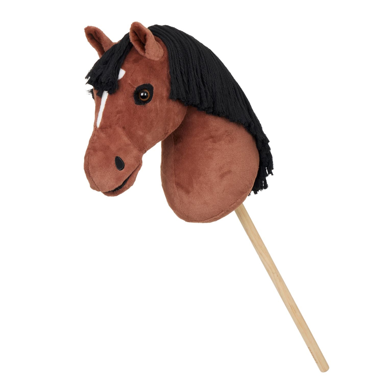 LeMieux Steckenpferd Hobby Horse Chancer Brauner, mit Blesse und mit sportlicher Mähne in Seitenansicht. Die braunen Augen hauchen dem Hobby Horse leben ein. Die schwarze Mähne lädt zum Flechten und Frisieren ein. Perfekt für Hobby Horse Turniere oder Spaß beim Spielen.