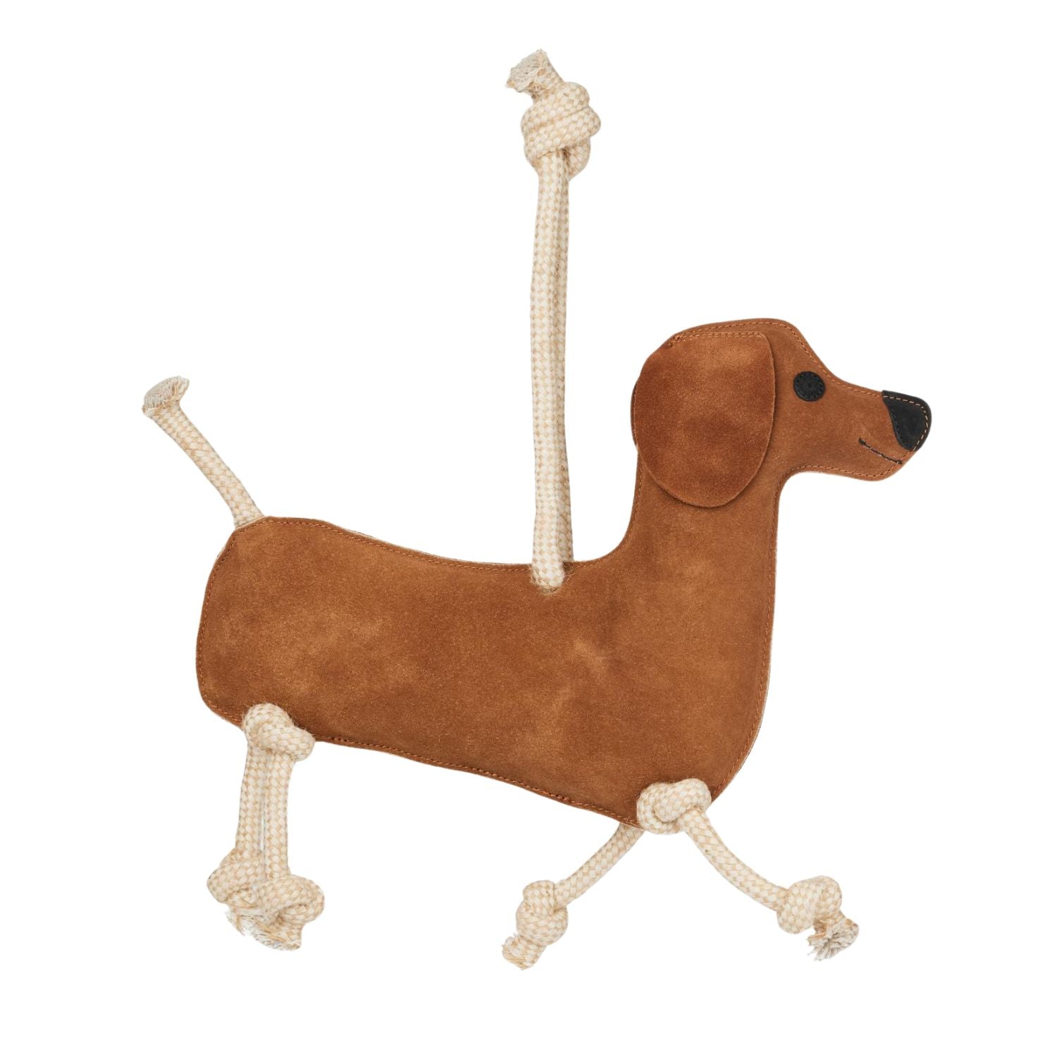 Detailansicht LeMieux Pferdespielzeug Dackel aus Wildleder mit Kokosfaserfüllung – handgefertigtes, nachhaltiges Spielzeug für Pferde und Ponys.