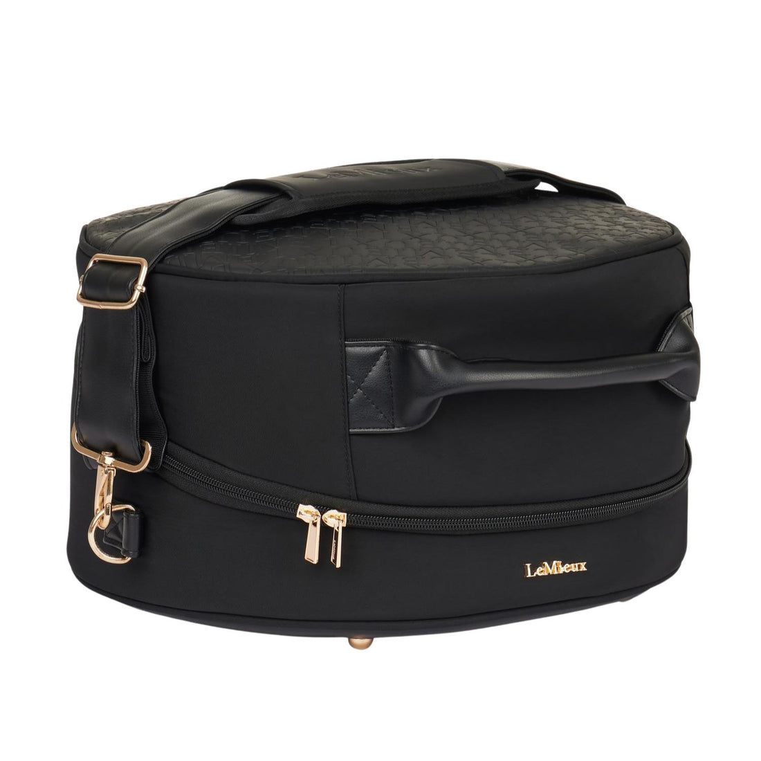LeMieux Helmtasche Luxe in Schwarz – edle, weich gepolsterte Reithelm Tasche mit goldenen Details und Schultergurt.