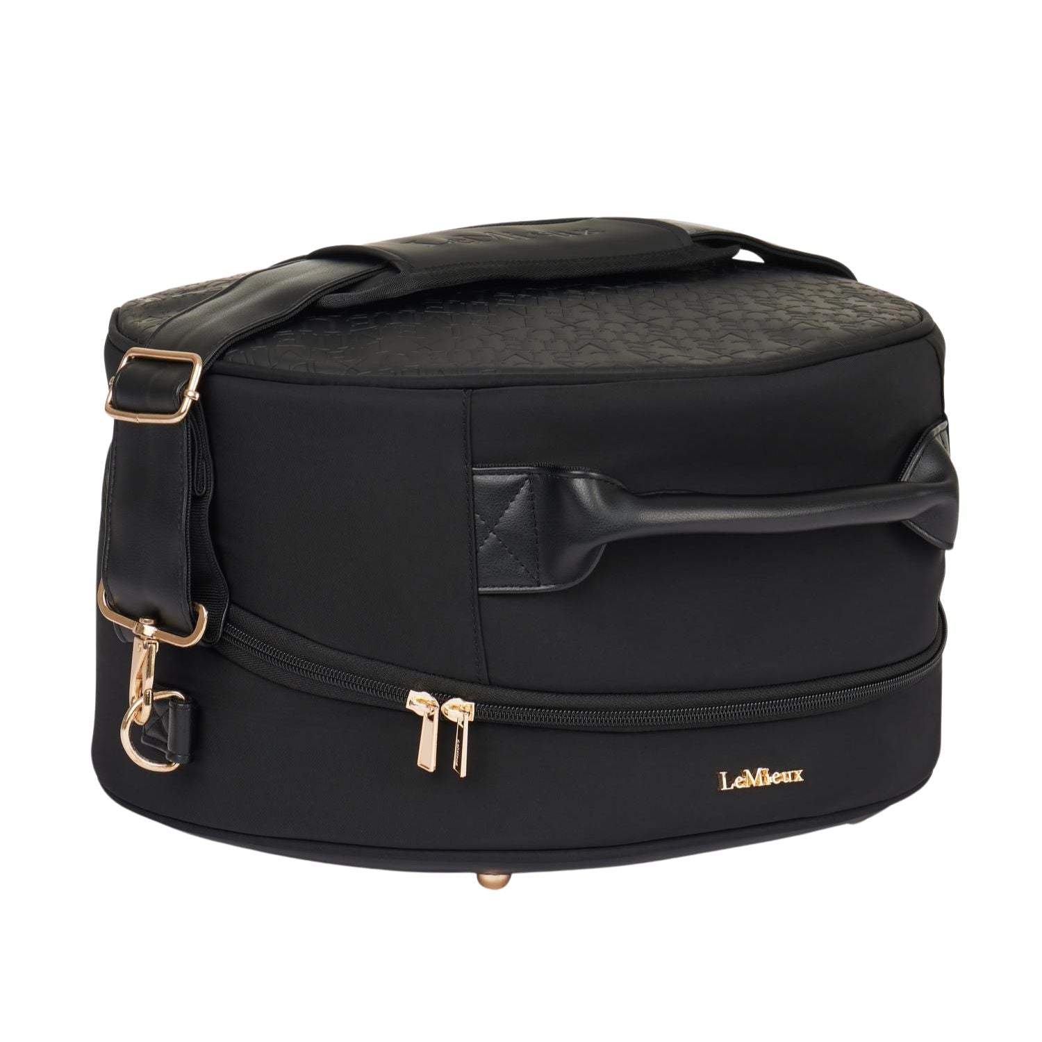 LeMieux Helmtasche Luxe in Schwarz – edle, weich gepolsterte Reithelm Tasche mit goldenen Details und Schultergurt.