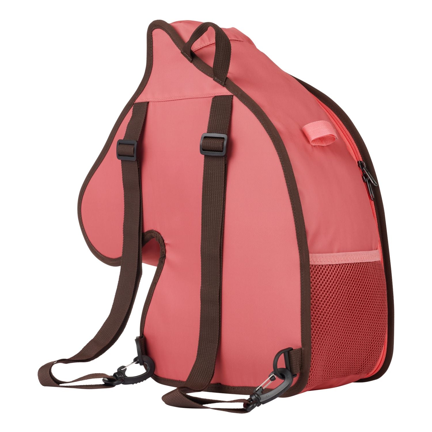 LeMieux Hobby Horse Tragetasche Cranberry – Vorderansicht mit verstellbaren Schultergurten und Griff für bequemen Transport des Steckenpferds.