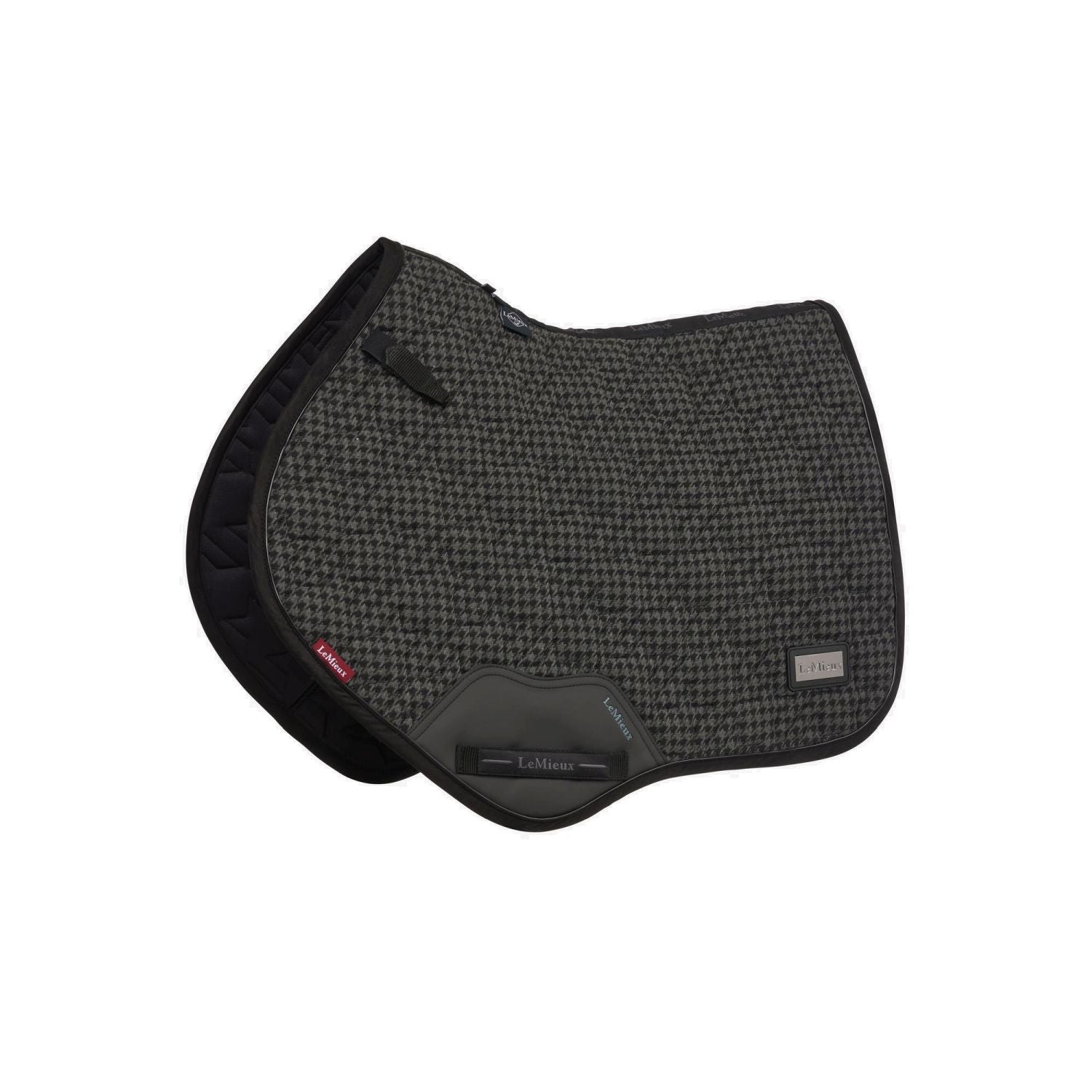 LeMieux Schabracke Aspen Close Contact Square Houndstooth schwarz grau, Springschabracke mit anatomischem Schwanenhals, antibakteriellem Material und PU-Lederverstärkung, formstabil und atmungsaktiv.