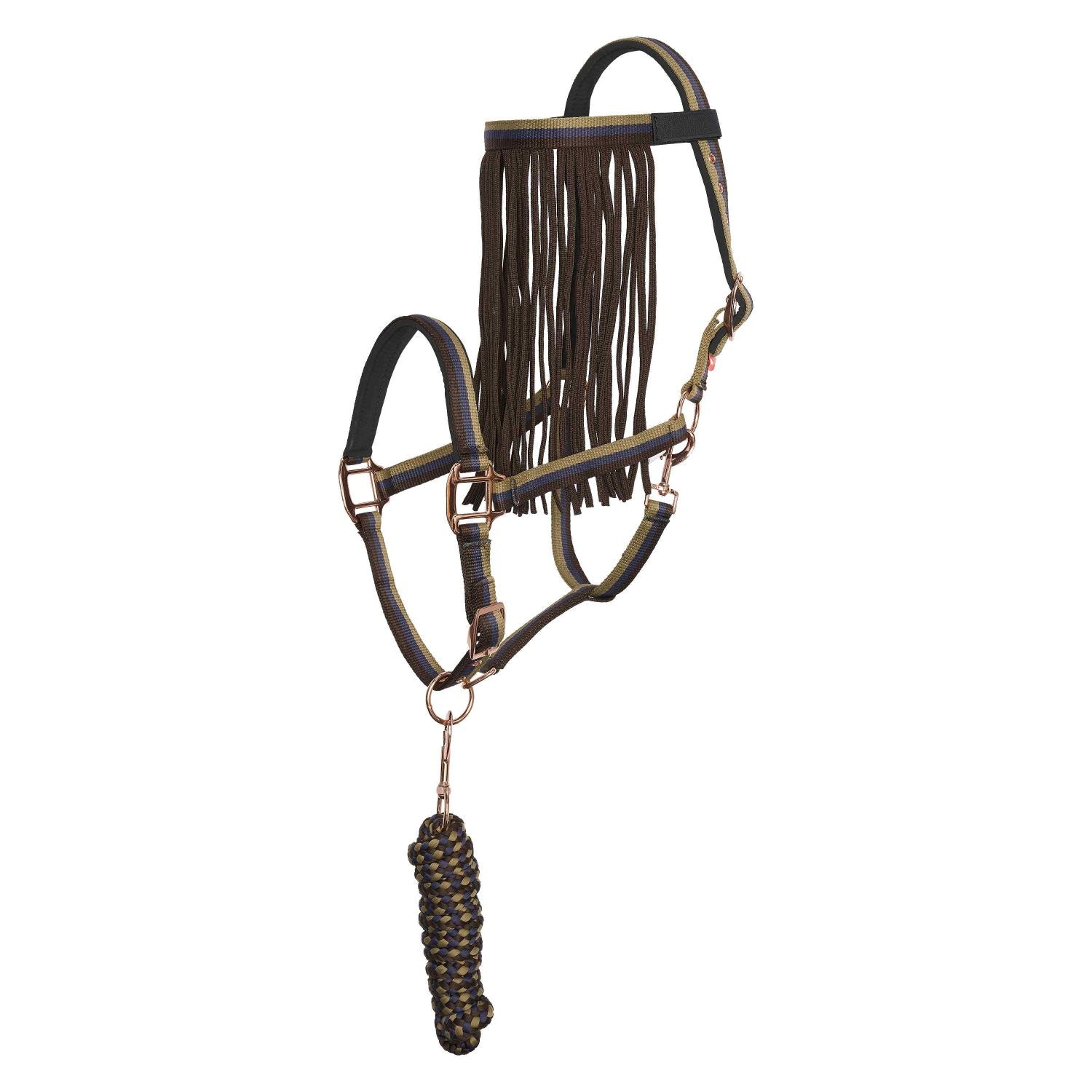 Imperial Riding Halter Set Nylon with Lead Rope and Fly Fringe IRH multi walnut