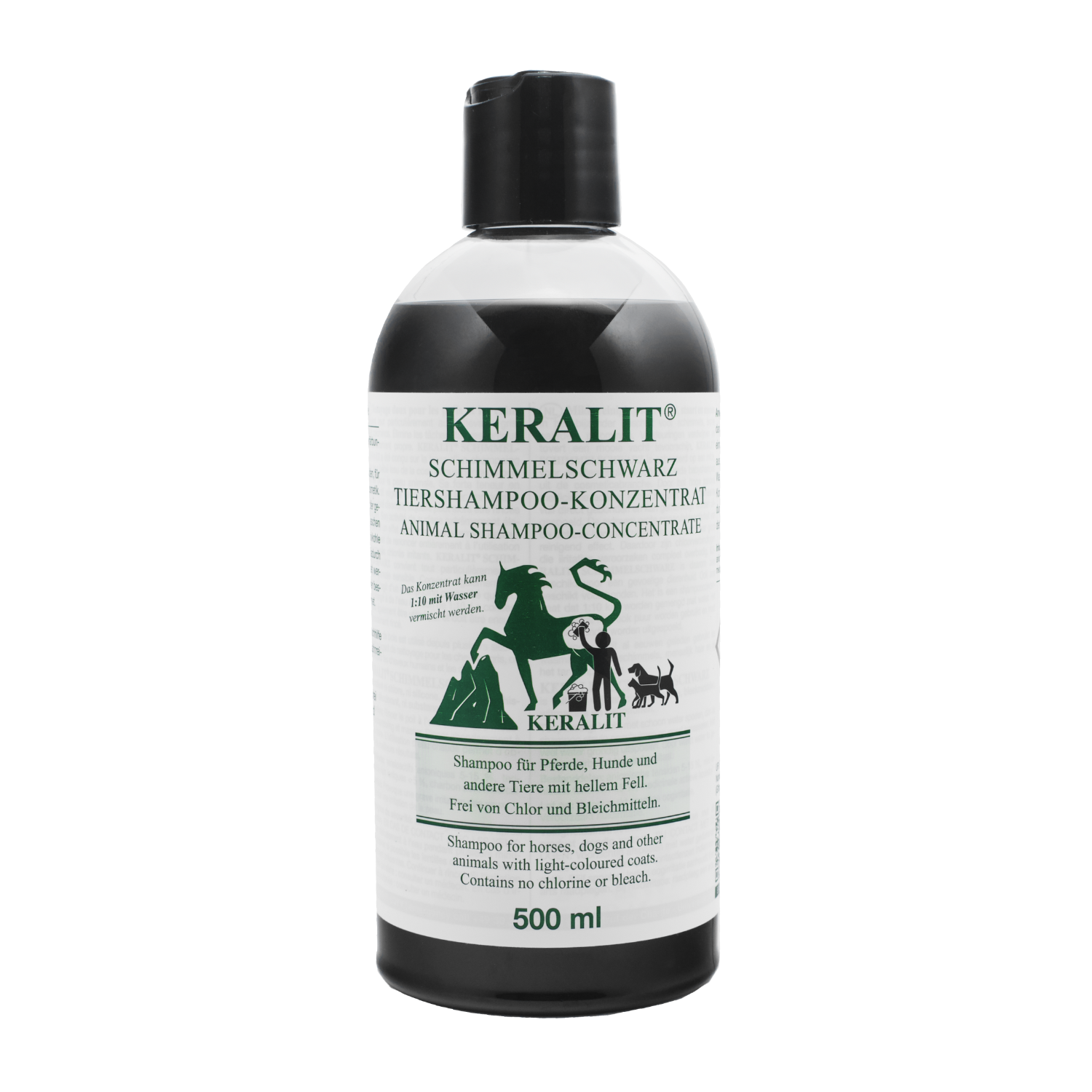 Keralit Tiershampoo Konzentrat Schimmelschwarz für Pferde Hunde und Tiere mit hellem Fell