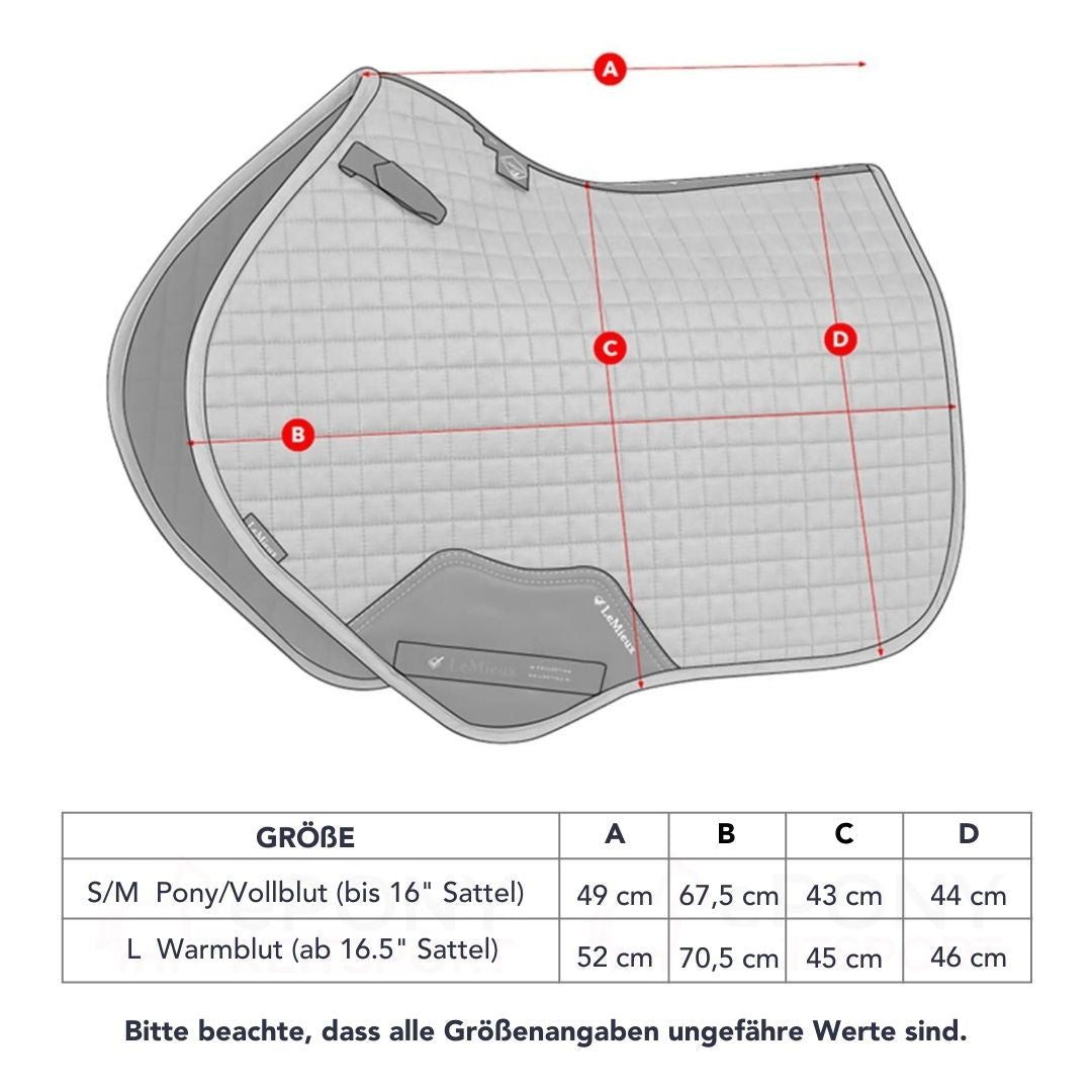 Tabelle mit Abmessungen der Lemieux CC Close Contact Springschabracken