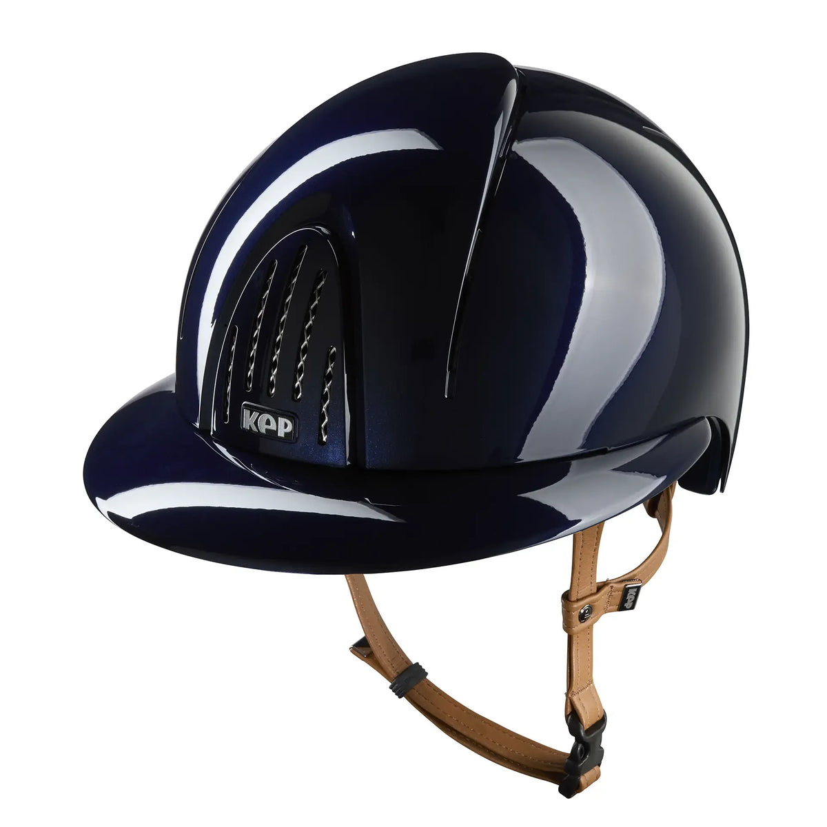 KEP Reithelm Smart Nova Metal Polish Blau, beige Beriemung, Polo-Visier – Seitenansicht
