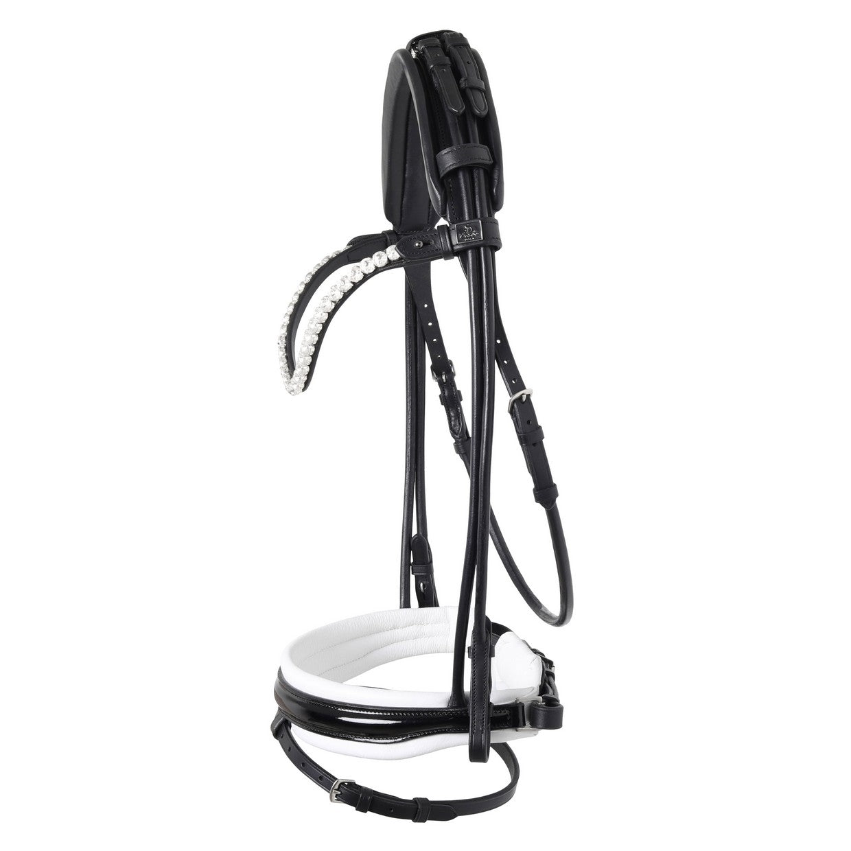 SD Design Bridle Zhivago round stitched black patent leather white lined