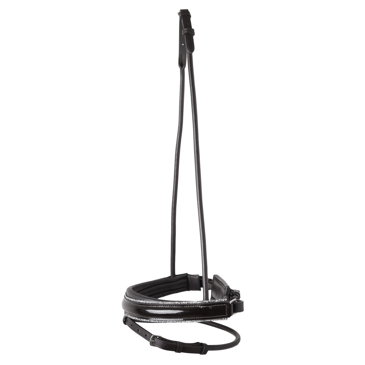 SD Design noseband Swedish combined round stitched black patent with crystal rocks decorative piping