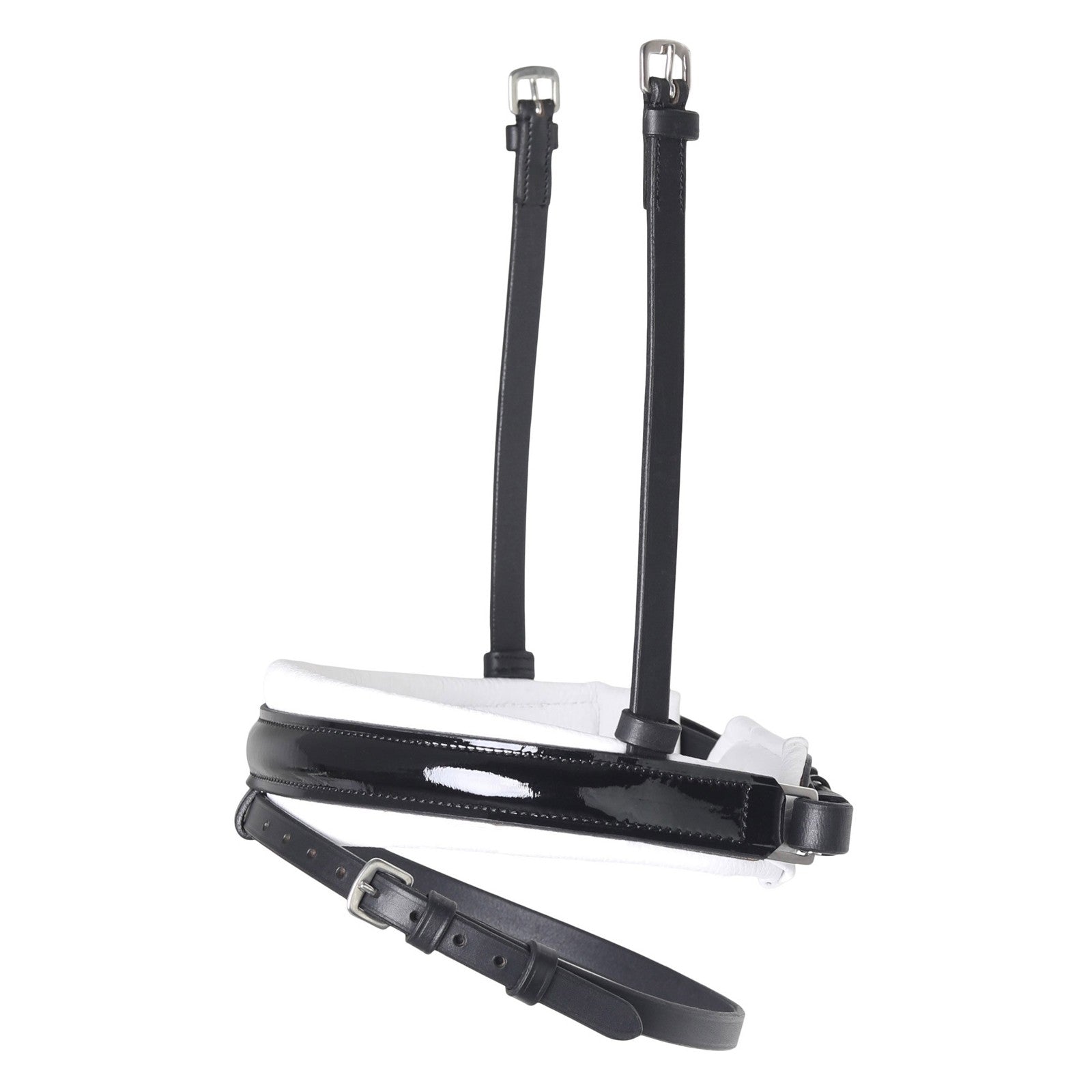 SD Design noseband Swedish combined black patent white lined