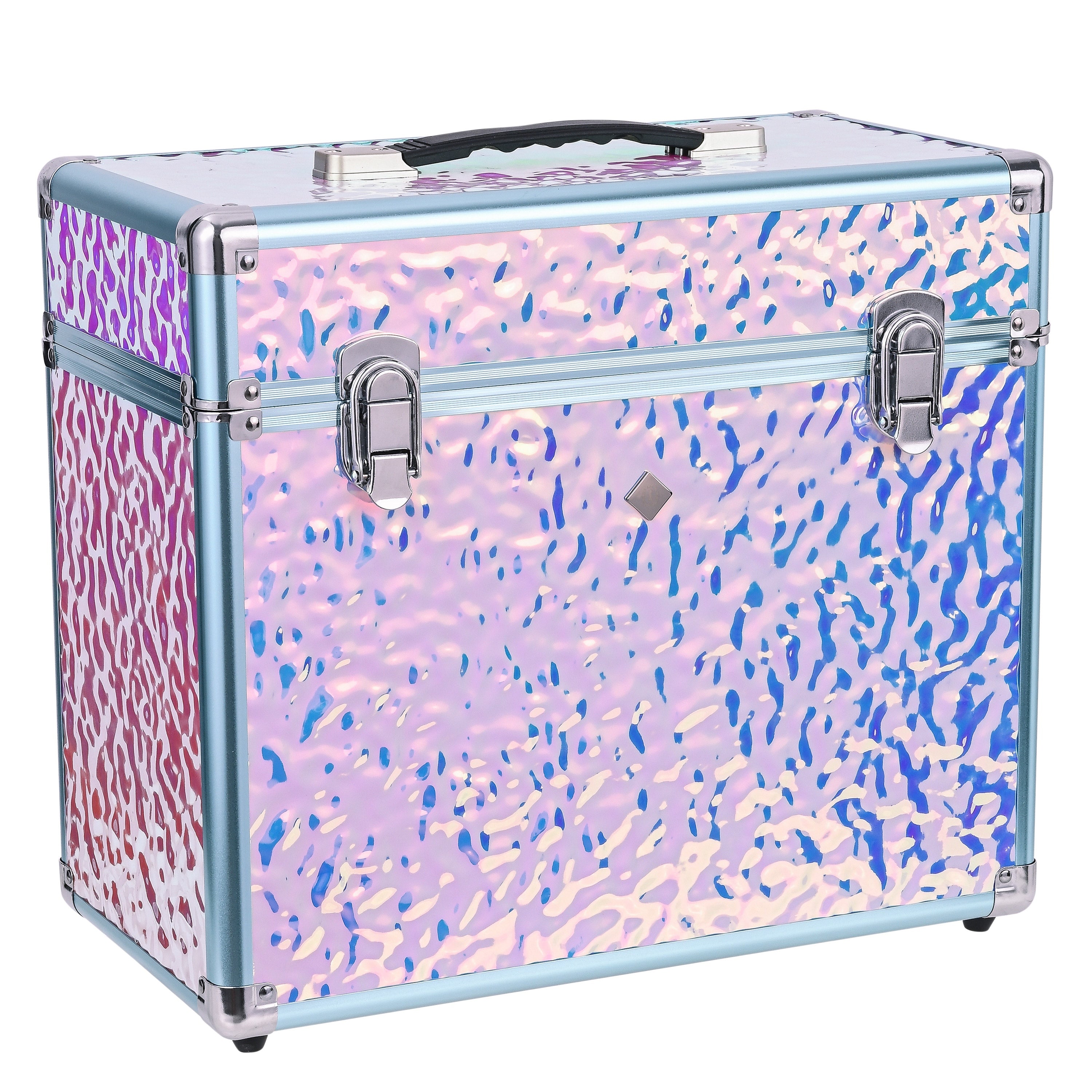 Imperial Riding Putzbox IRHBasic Slim Line Mermaid in schillerndem Pink-Blau und Rosa-Violett, frontale Ansicht der schmalen, leichten Putzbox für Pferdepflege, perfekt für Stall, Turnier und Transport.