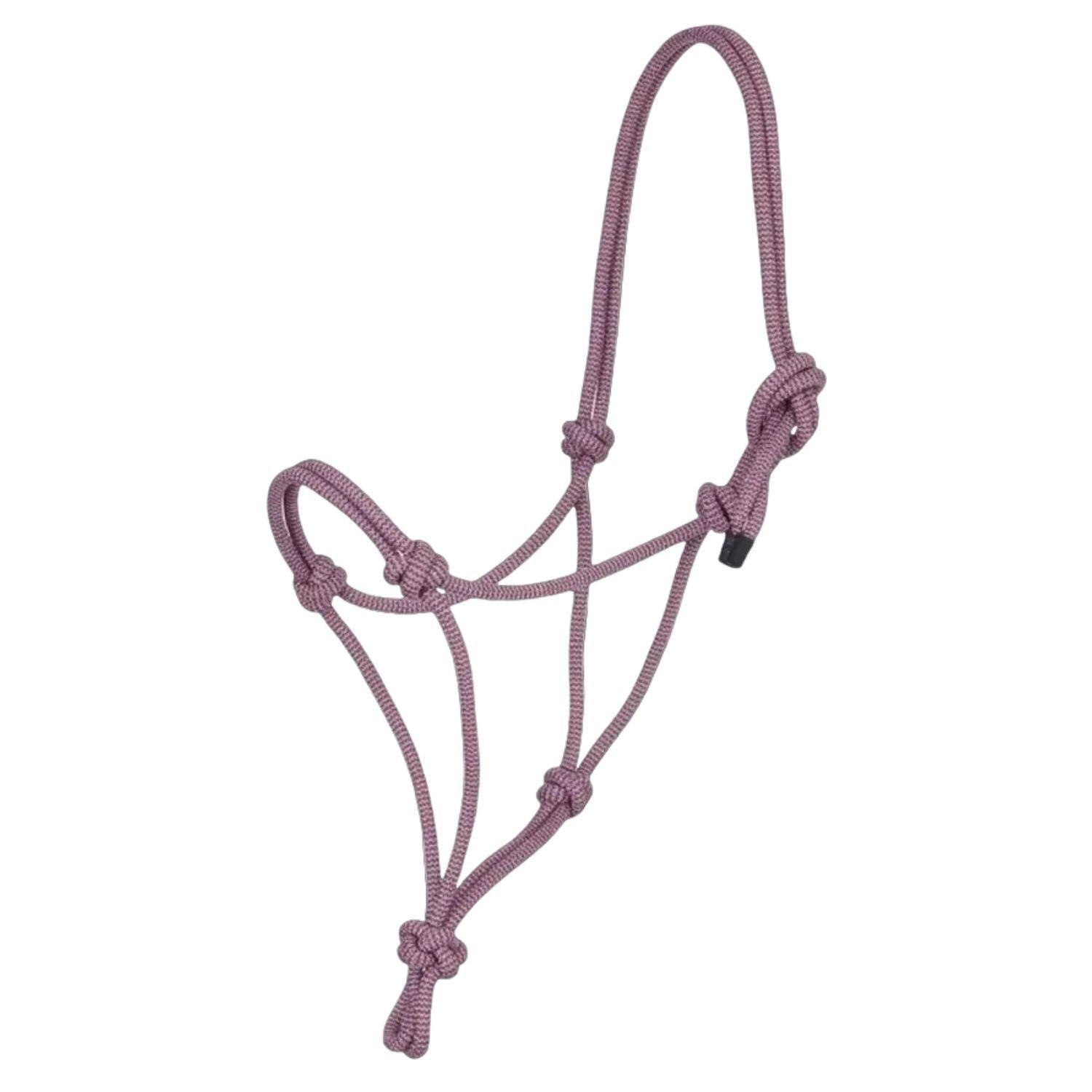 Das LeMieux Knotenhalfter in der Farbe Fondant als freigestelltes Produktbild auf weißem Hintergrund. Das anatomische Seilhalfter für die Horsemanship-Bodenarbeit zeigt ein festes Strickmuster aus warmem Rosa, durchsetzt mit einem feinen Lilaton. Alle traditionellen Profi-Knoten wie der Fiador-Knoten und der Diamantknoten sind deutlich zu erkennen, passend zum farblich abgestimmten LeMieux Pferdezubehör.