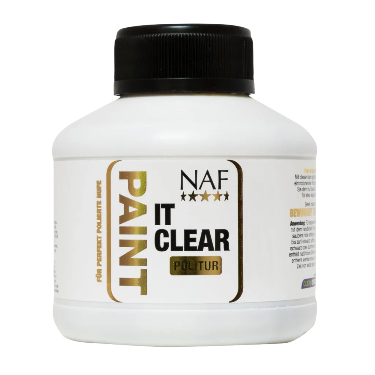 NAF Paint It Clear Huflack für Pferde & Ponys – transparente Hufglanz‑Politur mit natürlichem Schellack für glänzende Show‑Hufe.