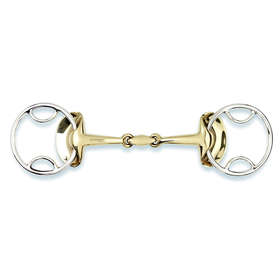 Stübben Golden Wings Trense 2260 4 in 1 doppelt gebrochen mit SWEET Kupfer Mundstück, Seitenplatten und multifunktionalen Ringen, Frontansicht