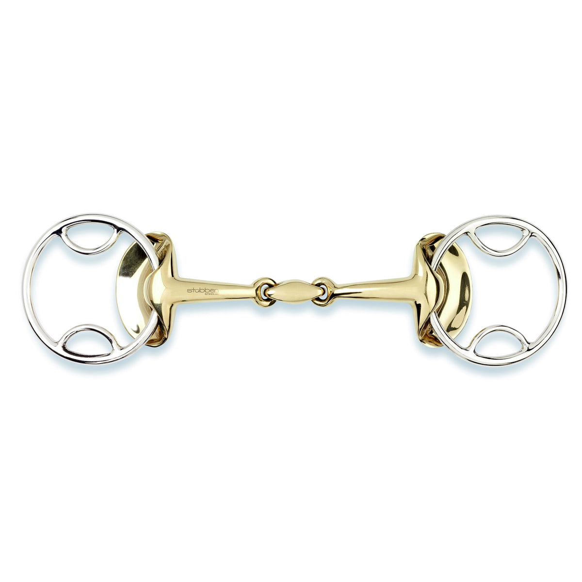 Stübben Golden Wings Trense 2260 4 in 1 doppelt gebrochen mit SWEET Kupfer Mundstück, Seitenplatten und multifunktionalen Ringen, Frontansicht