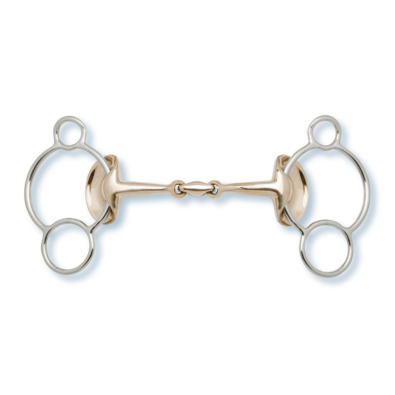 Stübben Golden Wings 3-Ring Trense 2268 doppelt gebrochen mit SWEET Kupfer Mundstück, Seitenplatten und drei Ringen für verschiedene Verschnallungen