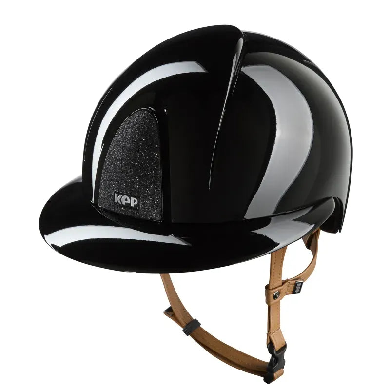 KEP Smart Nova Metal Polish Reithelm Schwarz mit beiger Beriemung, Star Glitzer Schwarz und Polo-Visier