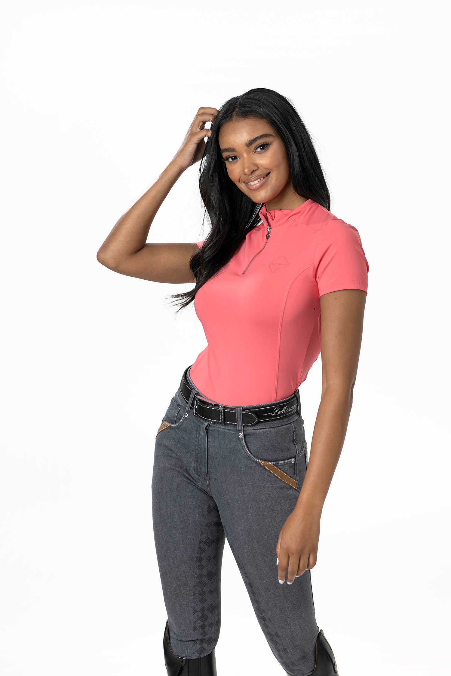LeMieux short-sleeved base layer shirt papaya