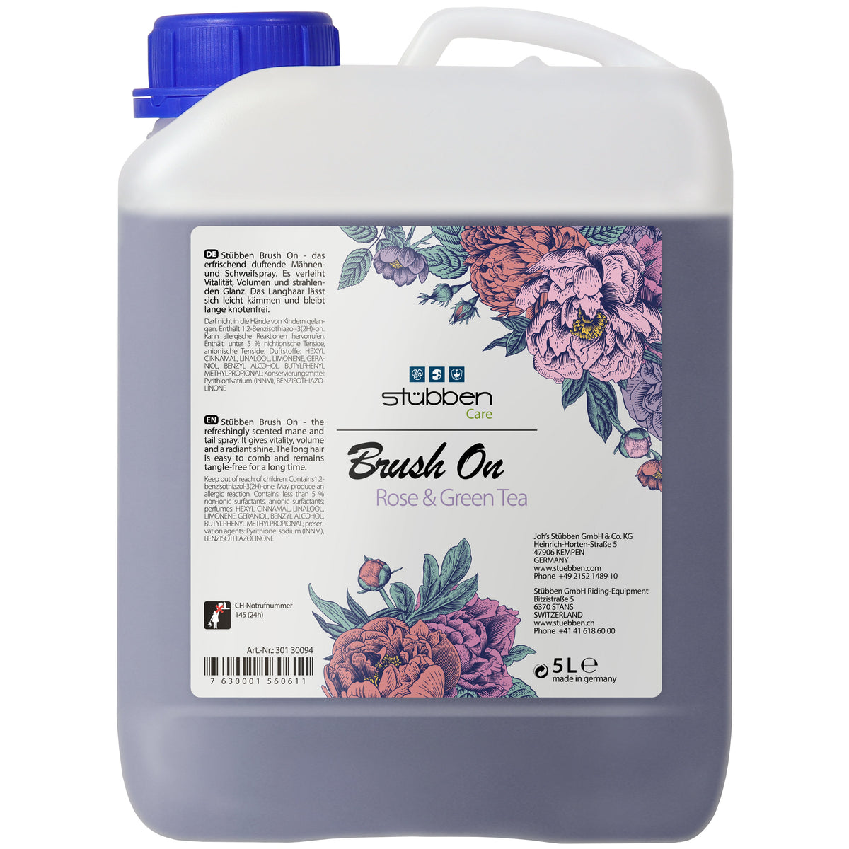 Stübben Brush On Rose &amp; Green Tea 5 Liter Nachfüllkanister für Ställe und Großverbraucher. Reicht für zehn Füllungen der 500 ml Glanzspray-Sprühflasche.