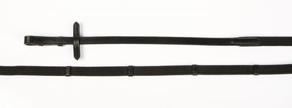 Detailaufnahme des weichen schwarzen Leders der Harry’s Horse Trense Release, hochwertig verarbeitet für Griffigkeit und lange Haltbarkeit. für einfühlsame Hilfengebung während dem Reiten und eine vertrauensvolle Kommunikation zwischen Reiter und Pferd.