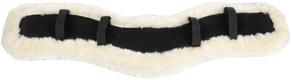 Harry’s Horse Gurtschoner Freefit, Ansicht der Rückseite mit zwei stabilen Klettverschlüssen auf jeder Seite. Einfaches, rutschfestes Befestigen am Dressurgurt Freefit oder anderen anatomischen Kurzgurten. Sichert den Gurtschoner zuverlässig in der Gurtlage, schützt Pferd vor Reibung, Haarbruch und Druckstellen. Heller, weicher Kunstfellbezug bietet maximalen Komfort beim Satteln, Gurten und Reiten.