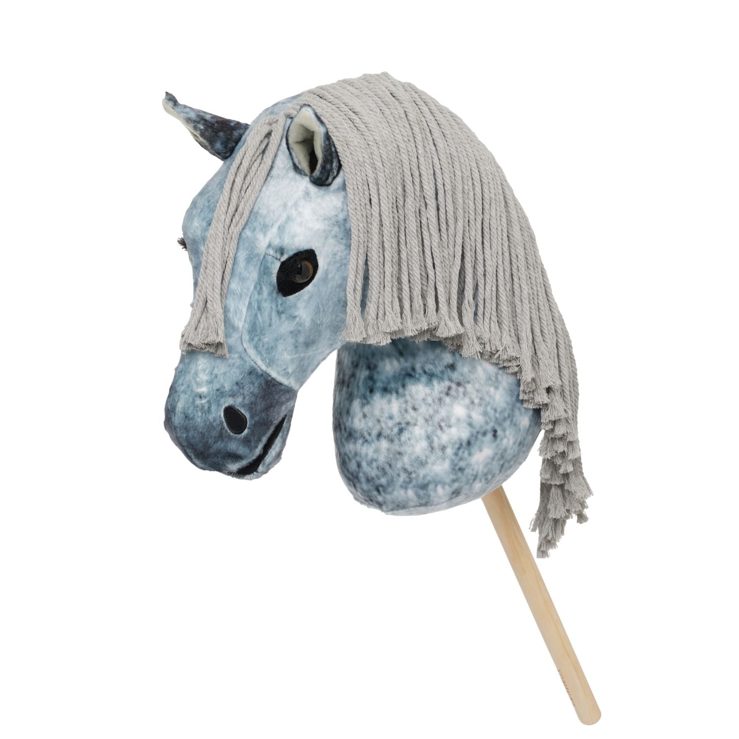 LeMieux Hobby Horse Sammy mit grauer, langer Mähne im Profil. Das Hobby Horse kann als Turnierpferd genutzt werden oder einfach zum Trainieren oder Spielen. Ideal für Kinder die Pferde und Steckenpferde lieben ab 3 Jahren.