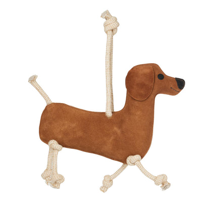 Detailansicht LeMieux Pferdespielzeug Dackel aus Wildleder mit Kokosfaserfüllung – handgefertigtes, nachhaltiges Spielzeug für Pferde und Ponys.