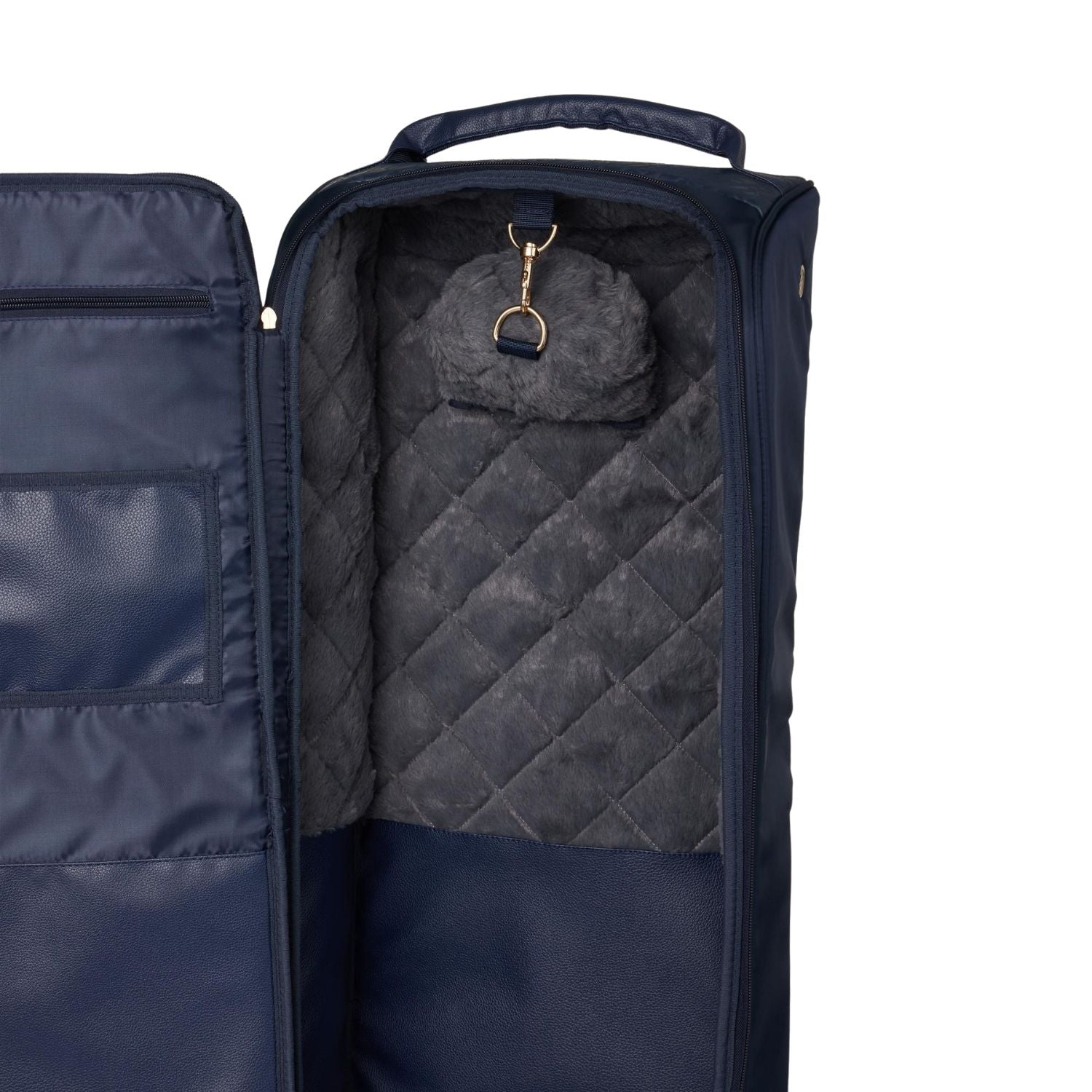 LeMieux Luxe Trensentasche Navy Innenfutter grau gestepptes Kunstfell – sanfter Schutz für Lackleder, Glitzerapplikationen &amp; Stirnbänder, schützt Trense und Kandare vor Kratzern, hochwertiges Reitsport Zubehör.