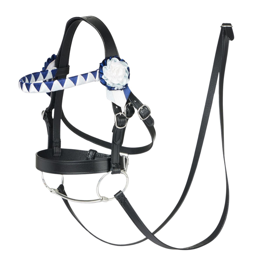 LeMieux Hobby Horse Turniertrense Show Schwarz – edle Ledertrense mit silbernen Beschlägen und Zickzack-Stirnband.