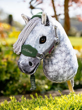 LeMieux Hobby Horse Halfter Vogue Hunter Green an Hobby Horse Sammy draußen – Mini-Halfter mit Führstrick in edlem Grünton, hochwertiges Zubehör für Hobby Horse Training.