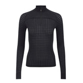Produktfoto ohne Model des LeMieux Langarmshirts Quarter Zip Top Houndstooth mit Hahnentrittmuster aus der Aspen Kollektion. Das schwarz graue Karomuster hat ein zeitloses Design und lässt sich als Capsual Collection perfekt kombinieren.