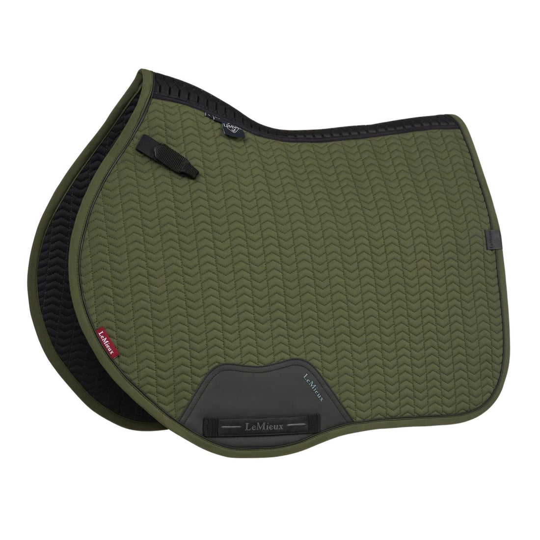 LeMieux Essence Eurojump Square Schabracke Pine Green – elegante, kühlende Springschabracke mit anatomischer Passform, Self-Cool-Futter und robuster Gurtverstärkung, ideal für intensives Reittraining und Parcours.