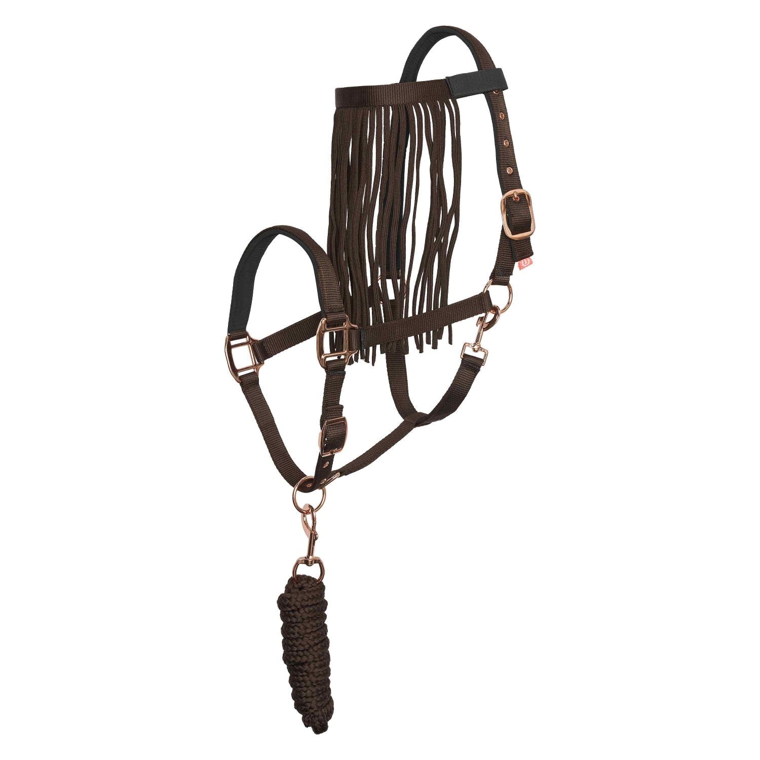 Imperial Riding Halter Set Nylon with Lead Rope and Fly Fringe IRH walnut