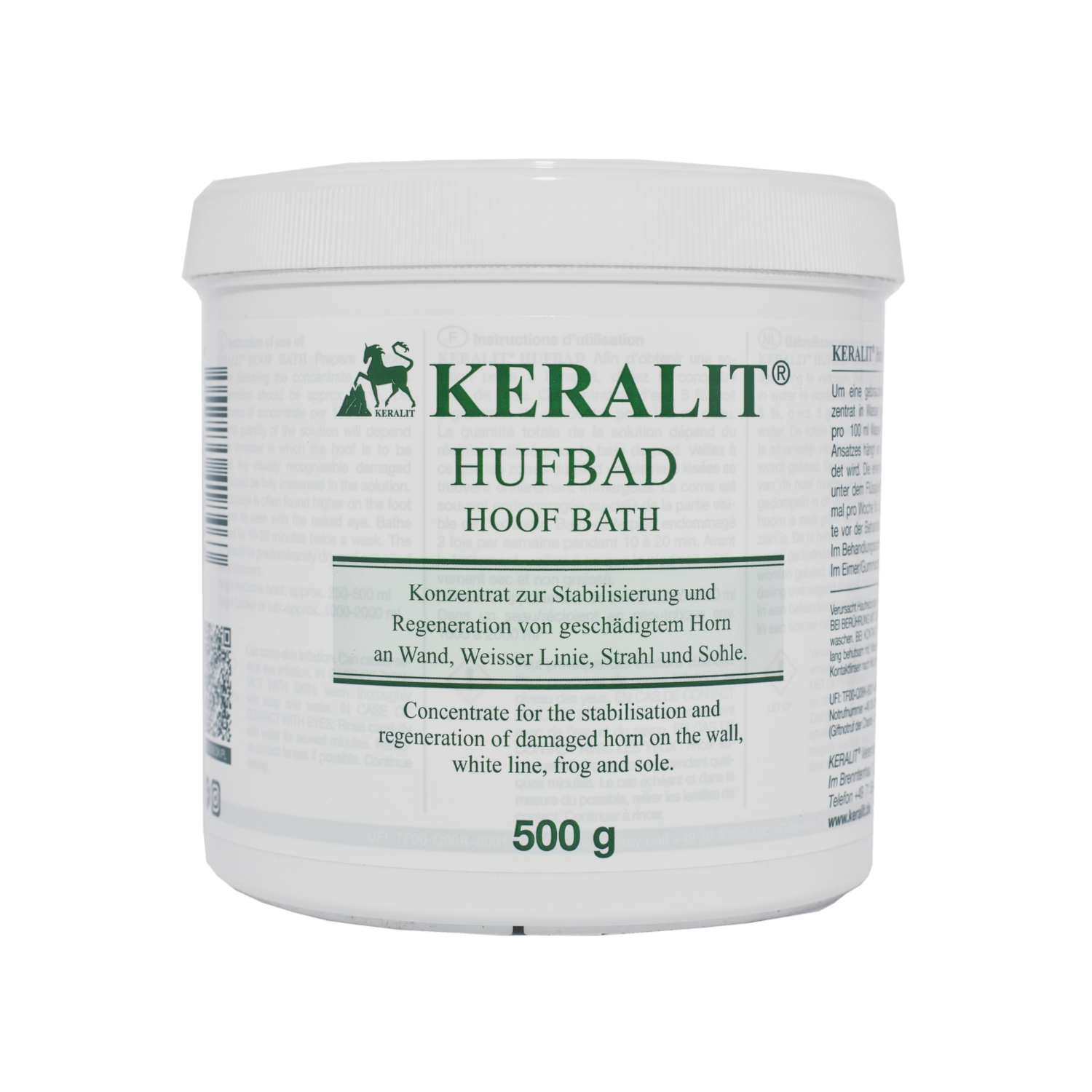 Keralit Hoof Bath Powder Concentrate for the care of the hoof horn on the hoof wall, sole, frog and white line