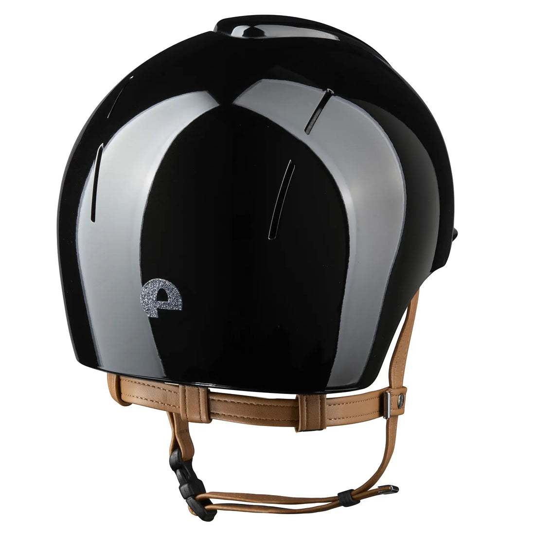KEP Smart Nova Metal Polish Reithelm Schwarz mit beiger Beriemung, Star Glitzer Silber – Seitenansicht
