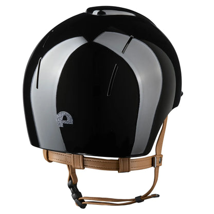 KEP Smart Nova Metal Polish Reithelm Schwarz mit beiger Beriemung, Star Glitzer Silber – Seitenansicht