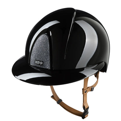 KEP Smart Nova Metal Polish Reithelm Schwarz mit beiger Beriemung, Star Glitzer Silber und Polo-Visier
