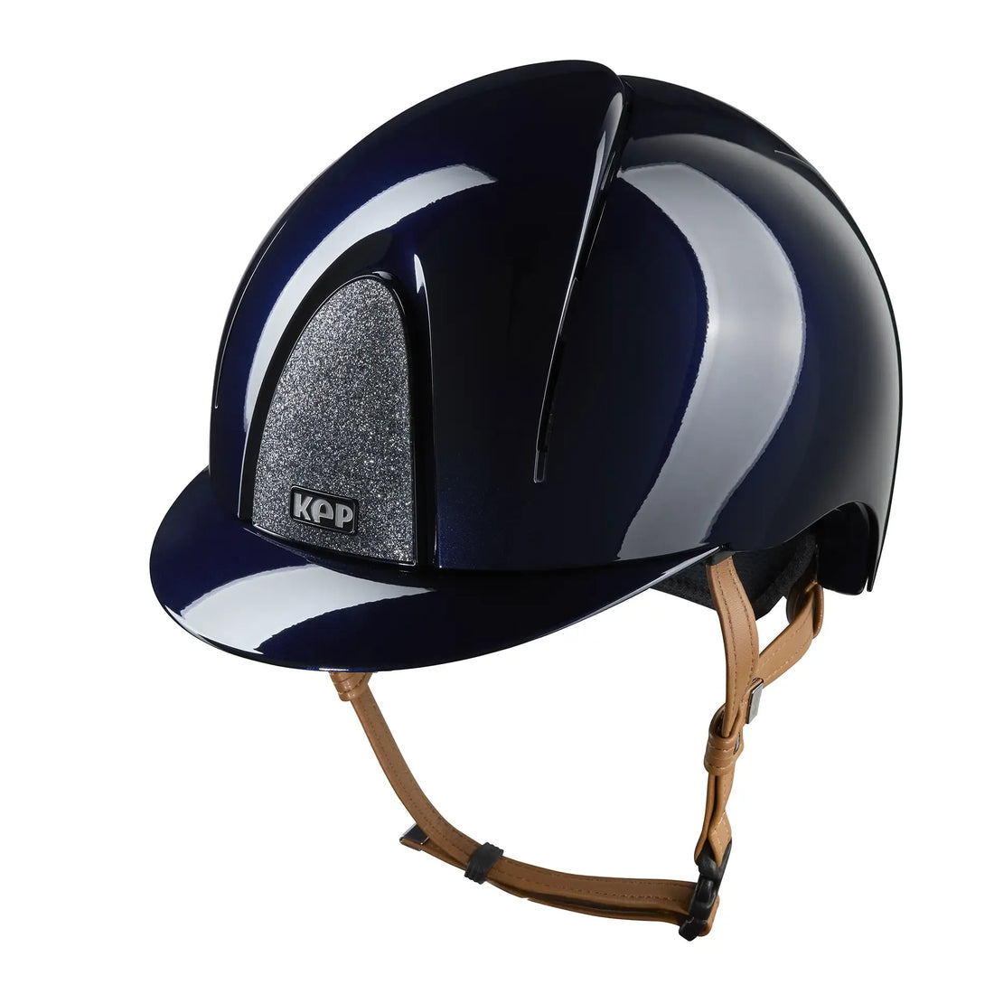 KEP Reithelm Smart Nova Metal Polish Blau, beige Beriemung, Star Glitzer Silber – Seitenansicht