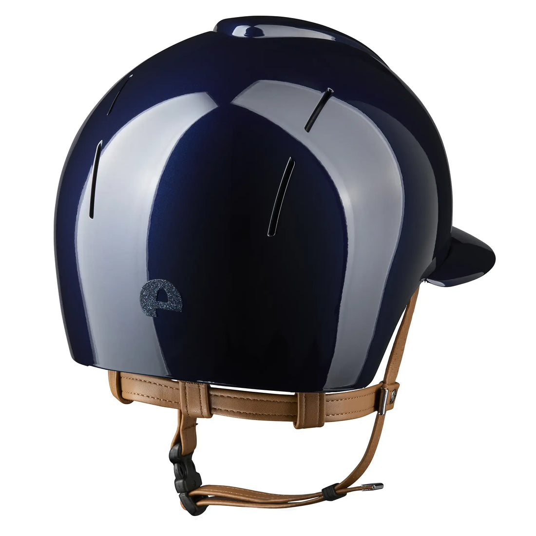 KEP Reithelm Smart Nova Metal Polish Blau, beige Beriemung, Star Glitzer Blau, Polo-Visier – Rückansicht