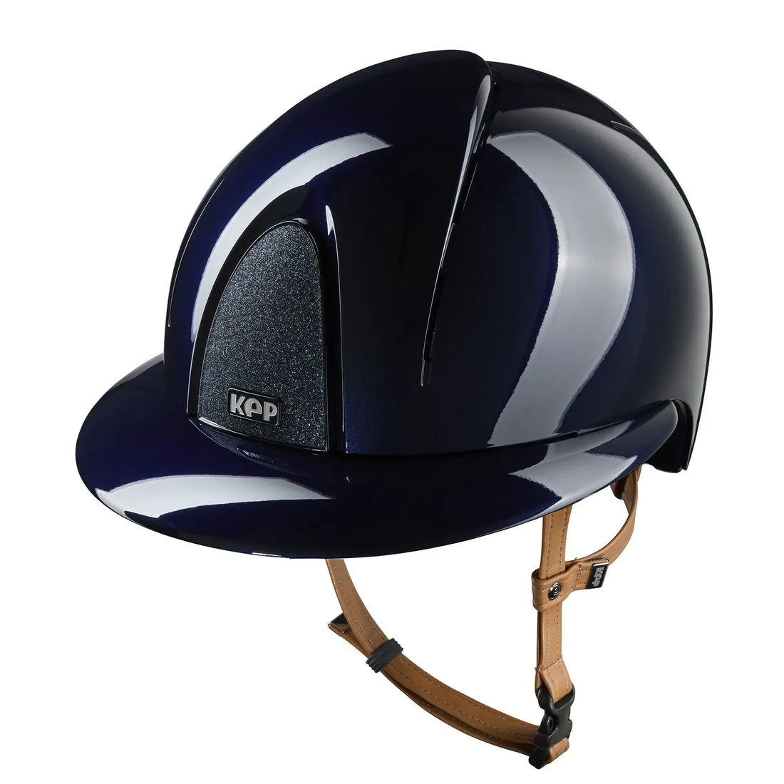 KEP Reithelm Smart Nova Metal Polish Blau, beige Beriemung, Star Glitzer Blau, Polo-Visier – Seitenansicht
