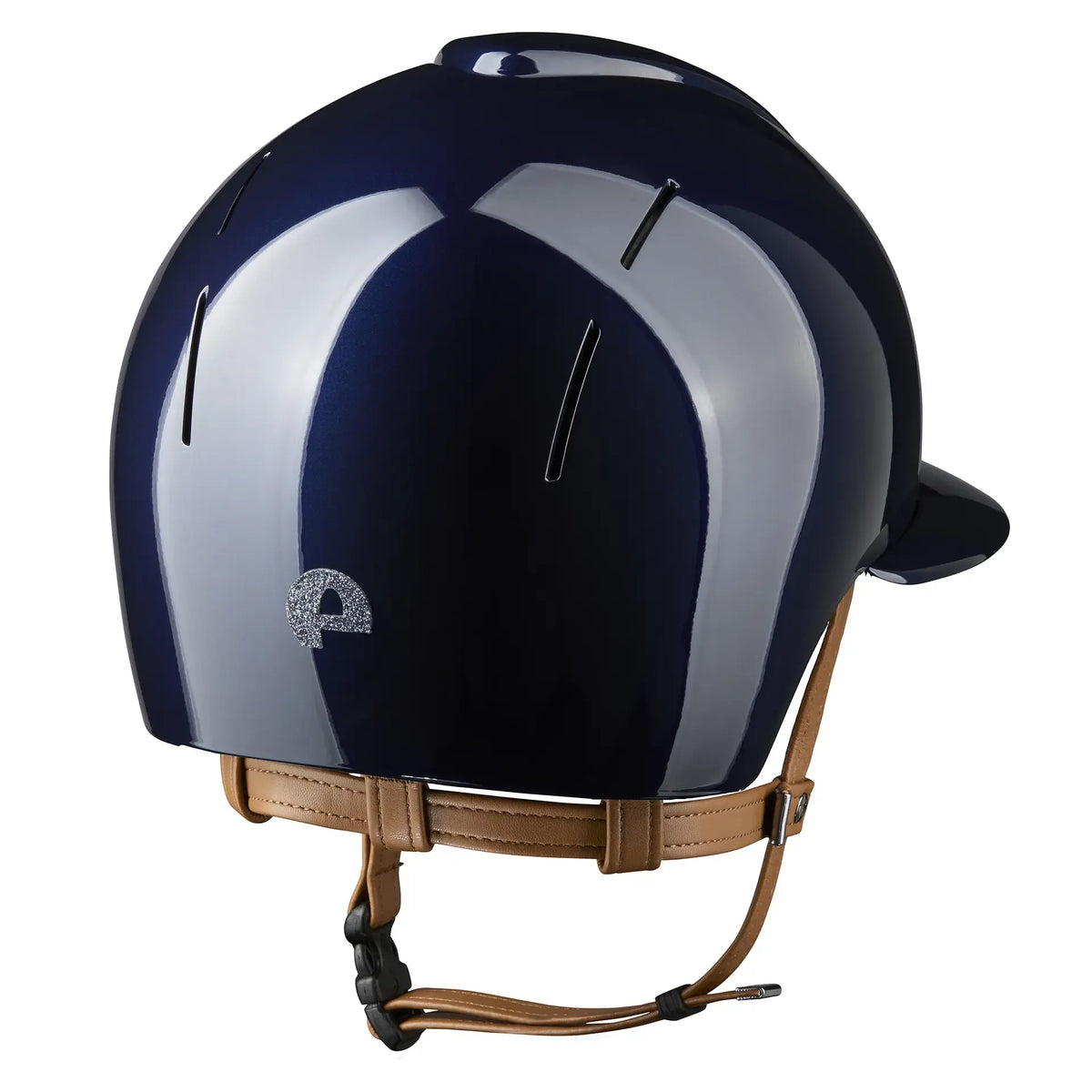 KEP Reithelm Smart Nova Metal Polish Blau, beige Beriemung, Star Glitzer Silber, Polo-Visier – Rückansicht