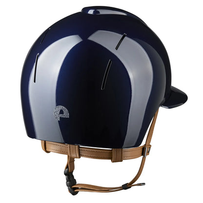 KEP Reithelm Smart Nova Metal Polish Blau, beige Beriemung, Star Glitzer Silber, Polo-Visier – Rückansicht