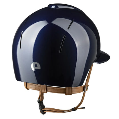 KEP Reithelm Smart Nova Metal Polish Blau, beige Beriemung, Polo-Visier – Rückansicht