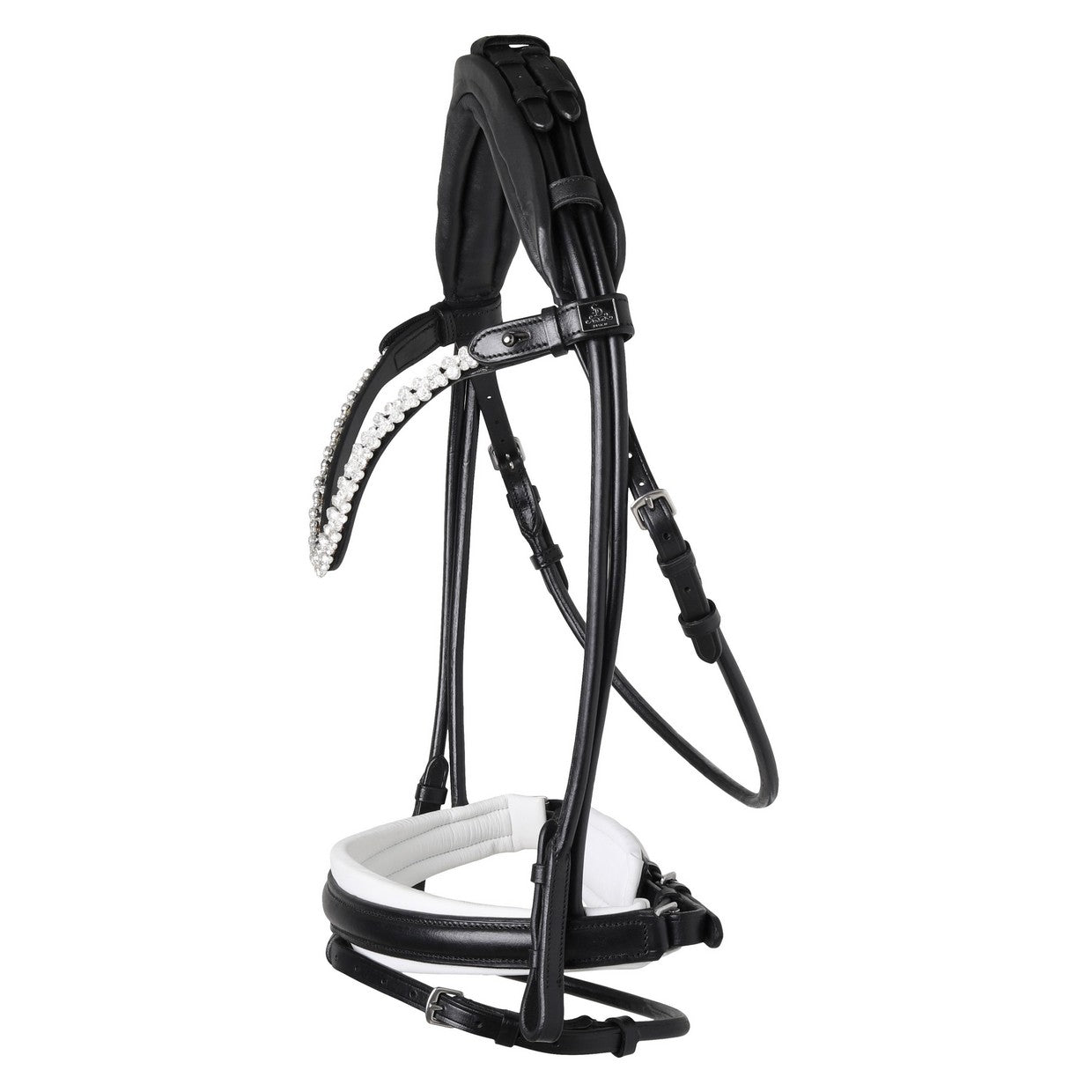 SD Design Bridle Romanov black round stitched white lined