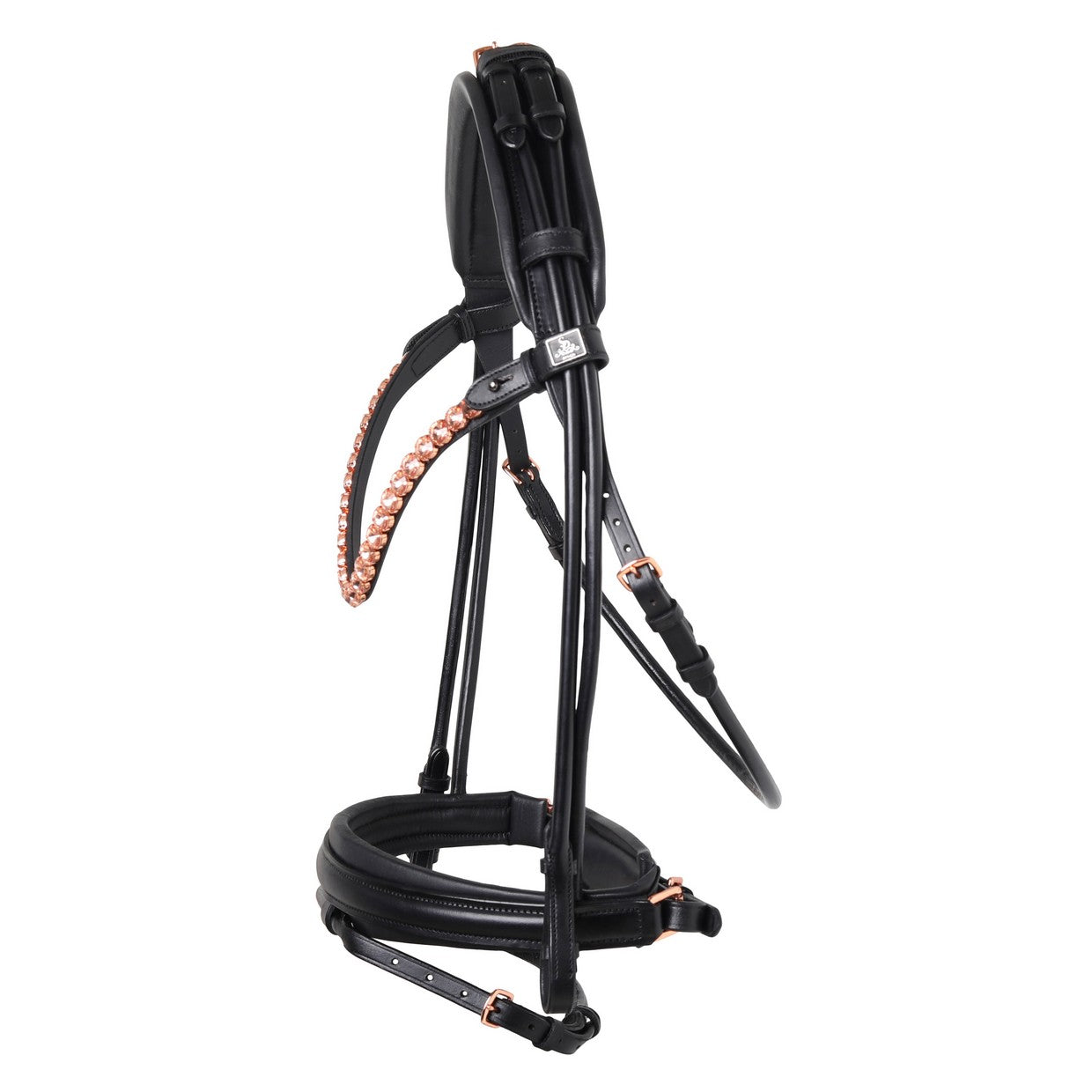 SD Design Bridle Fleur round stitched black with rose gold fittings