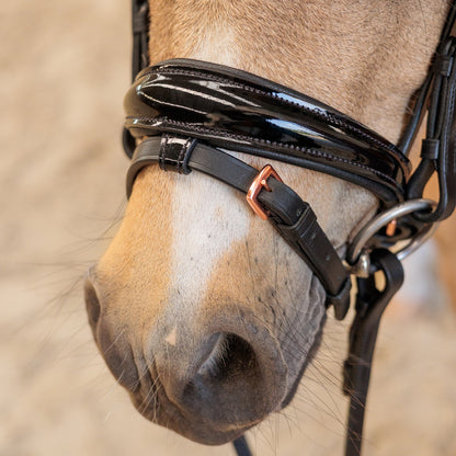 Imperial Riding Pony Bridle IRHPetit Black Rose patent black with rose gold fittings