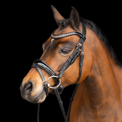Imperial Riding Pony Bridle IRHPetit Black Rose patent black with rose gold fittings