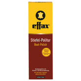 Die hochauflösende Detailansicht zeigt die Umverpackung der Effax Stiefel-Politur in Schwarz in voller Größe. Auf der Pappschachtel der parabenfreien Glattleder Reitstiefel Creme sind die Inhaltsstoffe Bienenwachs und Lanolin deklariert. Diese wasserabweisende Schuhcreme dient als intensive Lederreitstiefel Politur für glänzende Reitstiefel und für eine verlässliche Stiefelpflege für hochwertige Turnierstiefel, Reitstiefeletten sowie Sättel.