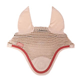 Harcour Fliegenmütze Fredy in Coquillage Shell, einem hellen Muschel-Beigeton. Die flache, breite Litze in kräftigem Grapefruit Koralle kontrastiert zum handgehäkelten Teil. Diese modische Fliegenhaube passt perfekt zur Karembar Schabracke Jump Shell Grapefruit.